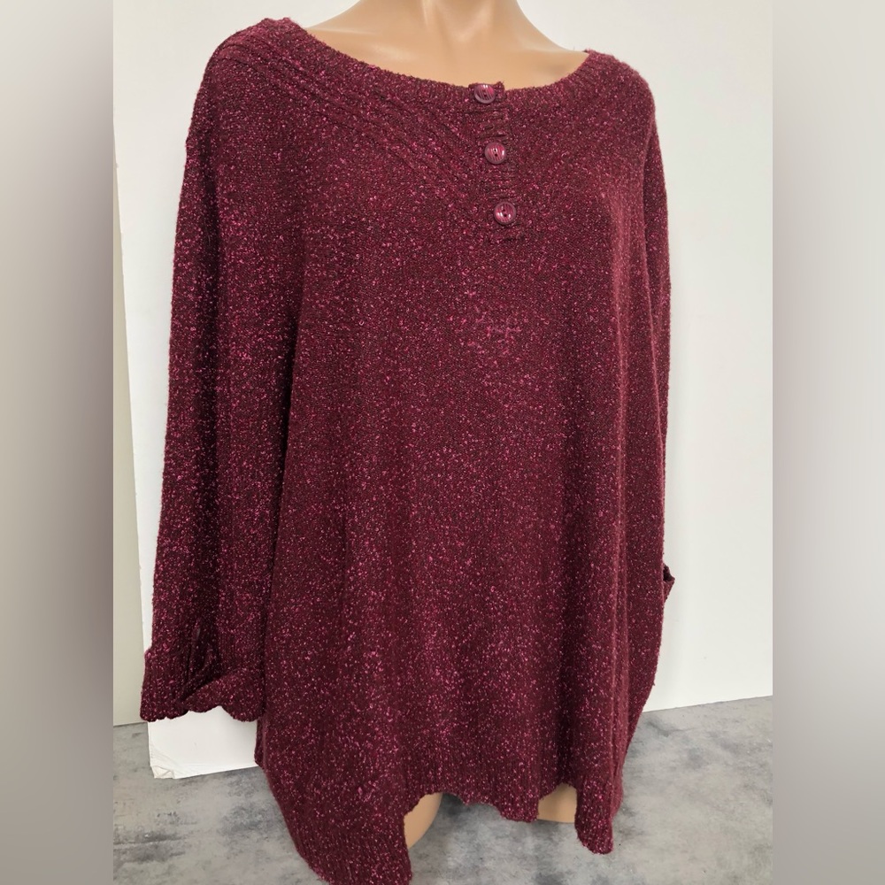 Cj Banks Burgundy Red  Chunky Knit Sweater Top